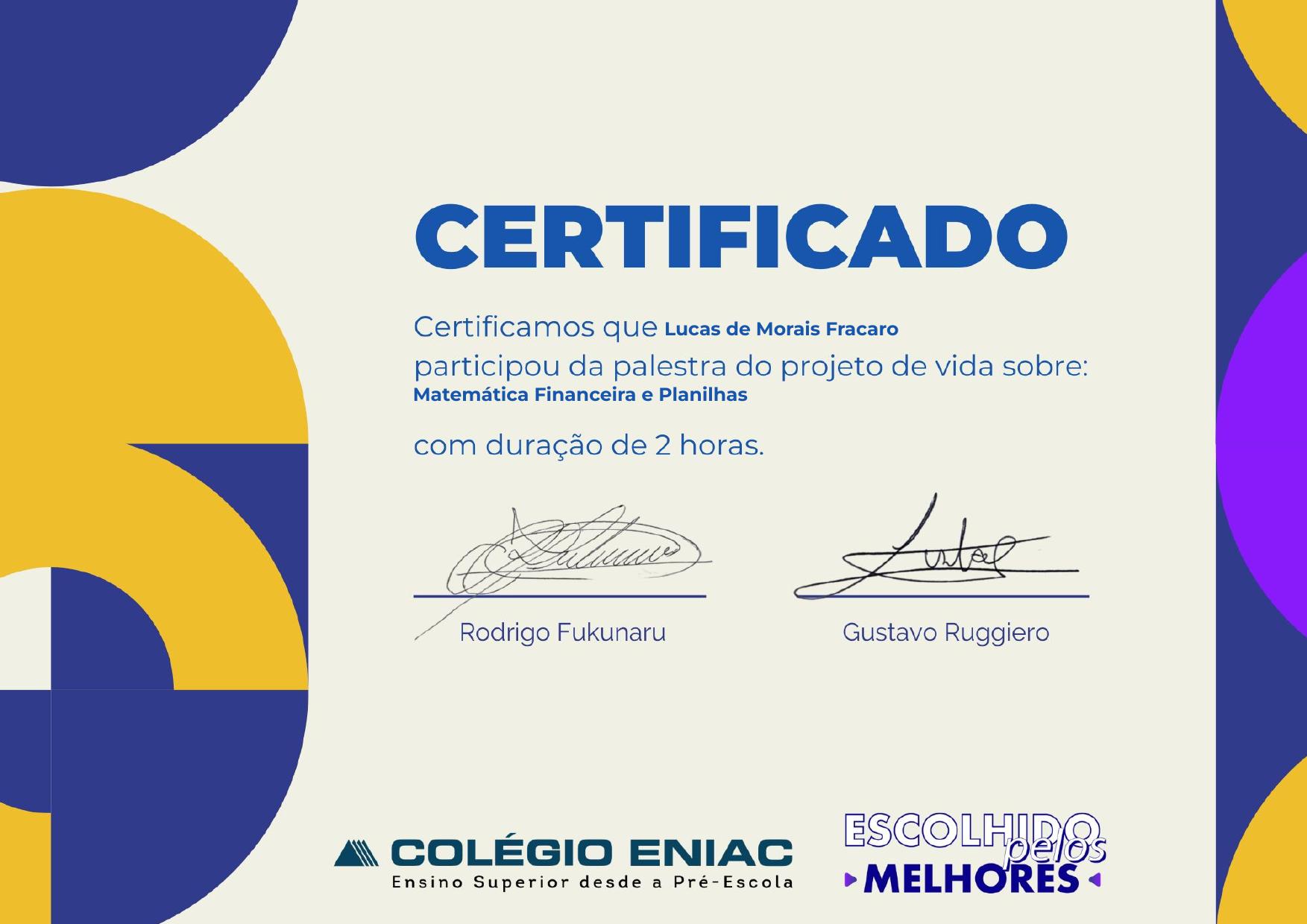 Certificado Matemática Financeira e Planilhas